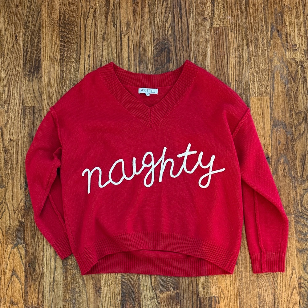 Christmas Sweater with “Naughty” Script